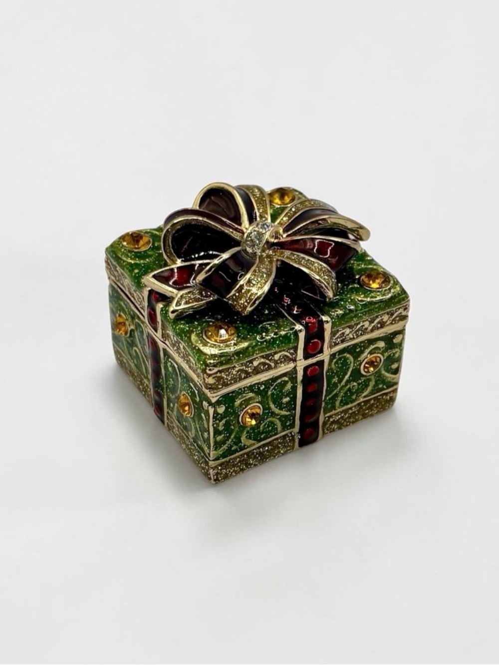 Monet Jeweled Enamel Hinged Christmas Present Trinket Box w/Box